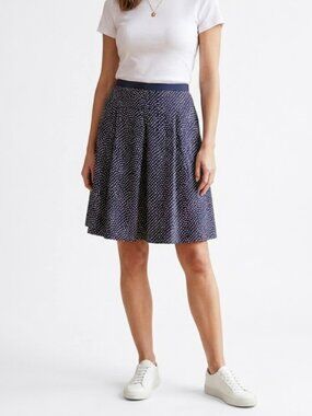 Pendleton | Silk Polka Dot A-Line Skirt Navy & White Knee Length | Size 14P